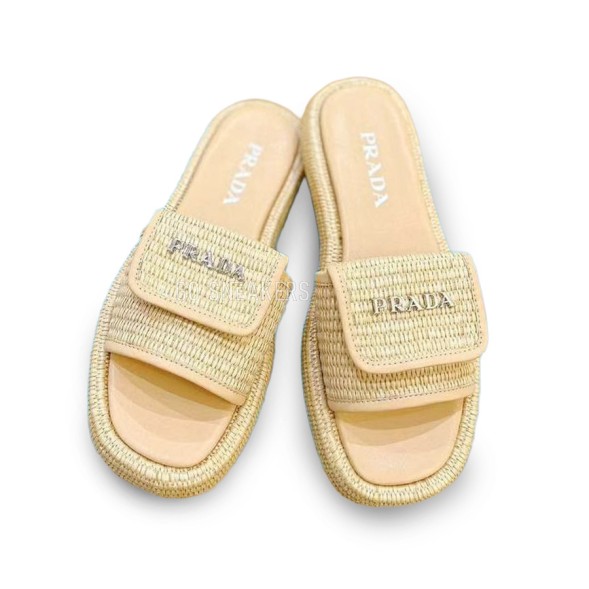 Женские шлепанцы Prada Flip Flop Rafia Beige