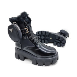 Prada Monolith Brushed Rois Leather and Nylon Boots Black