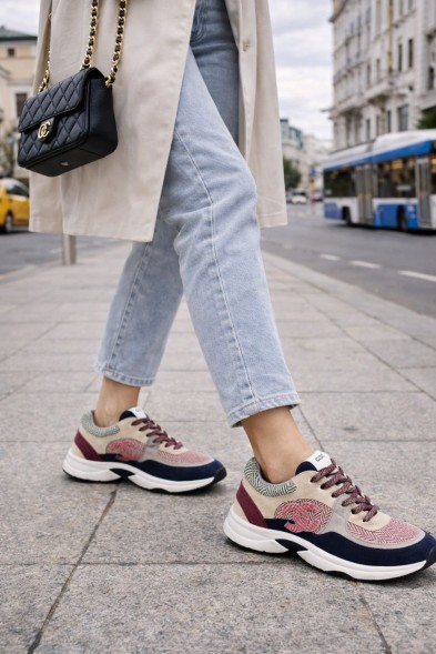 Женские кроссовки Chanel Tweed Sneakers Beige/Pink/Grey