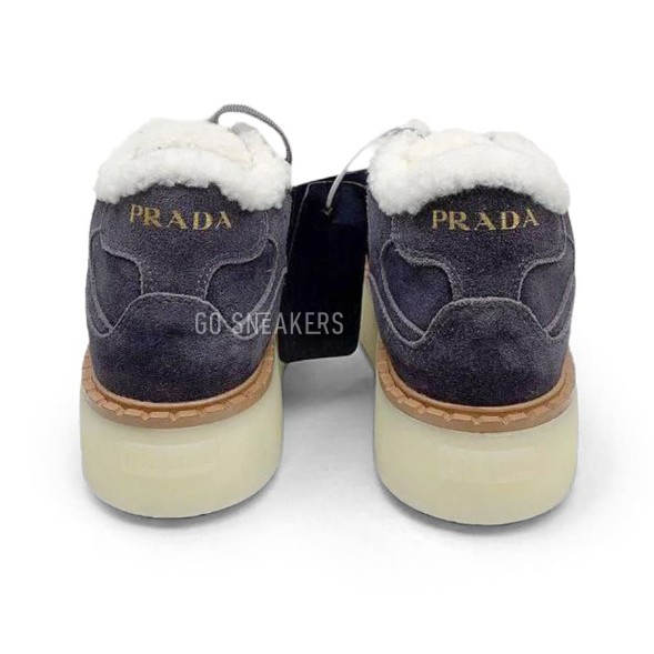 Женские зимние кроссовки на платформе Prada Platform Suede Winter Dark Grey