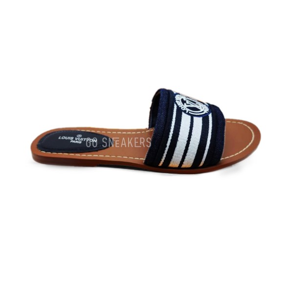 Женские шлепки Louis Vuitton Flip-flops Low Textile Dark Blue/White